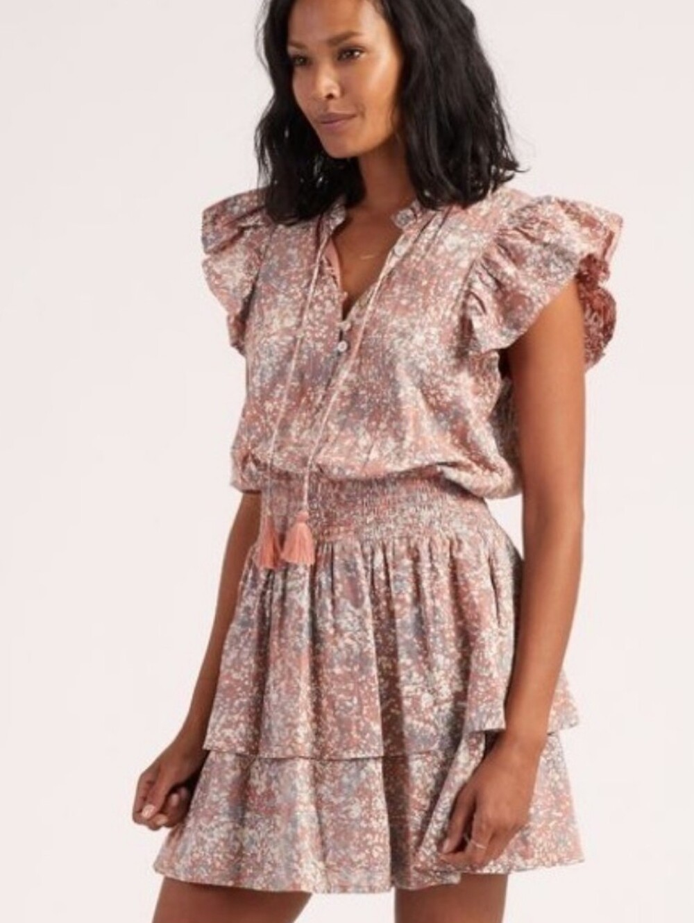 Cleobella Rachelle Organic Cotton Mini Dress Boho Tassel Tiered Medium